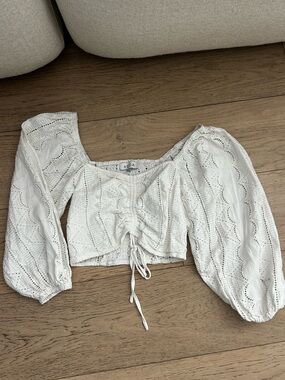 Acoa White Eyelet Puff Sleeve Cropped Top